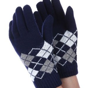 Navy Blue Fleece Lined Argyle Gloves